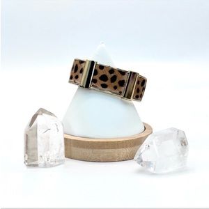 J. Crew Animal Print Wide Band Fur Textured Goldtone Hinge Bracelet